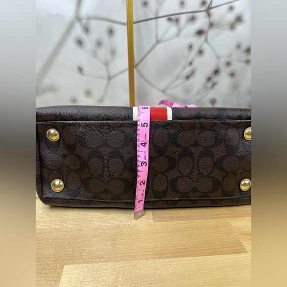 Coach Signature Stripe Red and White Center Stripe Nancy Satchel - Picture 12 of 14